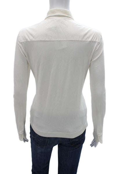 Akris Punto Womens White Cotton Collared Long Sleeve Button Up Top Size 10