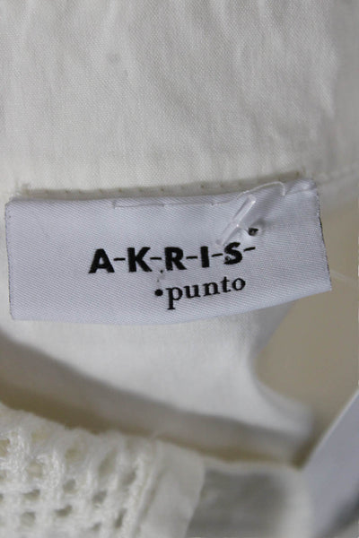 Akris Punto Womens White Cotton Collared Long Sleeve Button Up Top Size 10