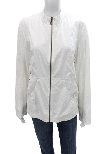 XCVI Womens Basic Jacket White Cotton Mock Neck Zip Long Sleeve Size L