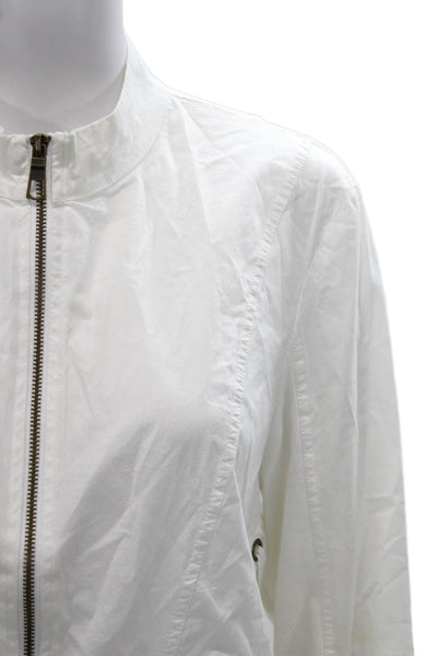 XCVI Womens Basic Jacket White Cotton Mock Neck Zip Long Sleeve Size L