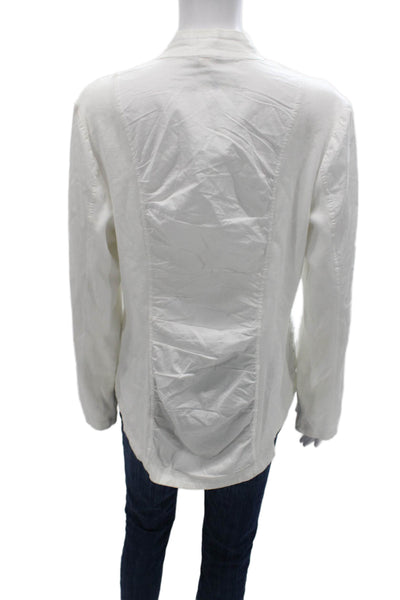 XCVI Womens Basic Jacket White Cotton Mock Neck Zip Long Sleeve Size L