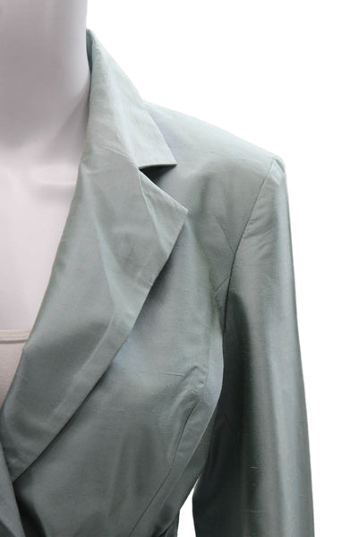 Kay Unger Women Green Silk Wrap Jacket Blazer Long Sleeve Button Size 4