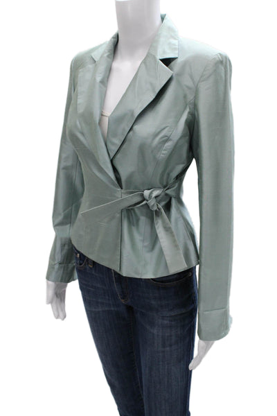 Kay Unger Women Green Silk Wrap Jacket Blazer Long Sleeve Button Size 4