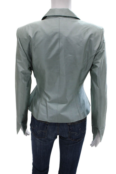Kay Unger Women Green Silk Wrap Jacket Blazer Long Sleeve Button Size 4