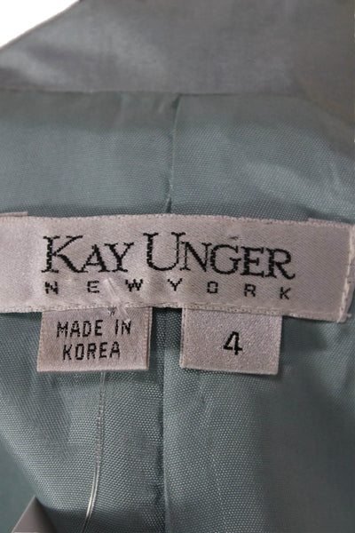 Kay Unger Women Green Silk Wrap Jacket Blazer Long Sleeve Button Size 4
