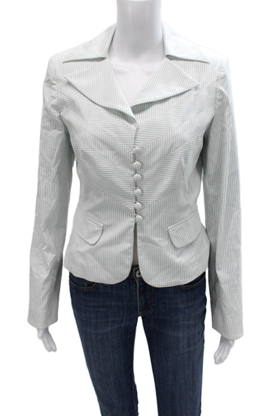 Kay Unger Women Striped White Button Front Basic Jacket Size 6