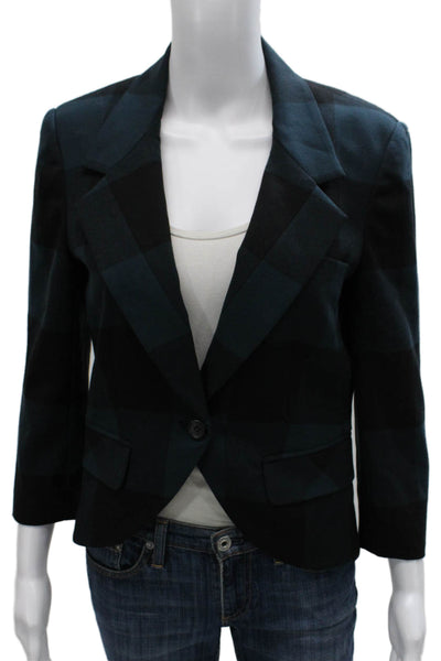 Elizabeth and James Women Basic Jacket Black Plaid 3/4 Sleeve Wool Size 8