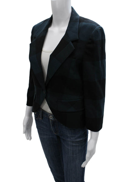 Elizabeth and James Women Basic Jacket Black Plaid 3/4 Sleeve Wool Size 8