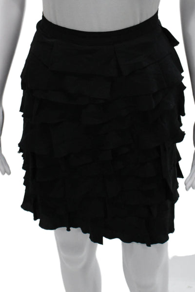 Club Monaco Women Silk Mini Skirt Black Zip Knee Length Size 8