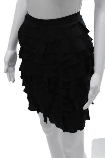 Club Monaco Women Silk Mini Skirt Black Zip Knee Length Size 8
