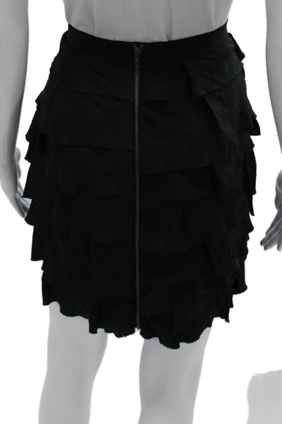 Club Monaco Women Silk Mini Skirt Black Zip Knee Length Size 8
