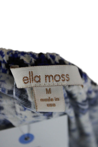 Ella Moss Women Square Neck Blue Geometric Rayon Maxi Dress Short Sleeve Size M
