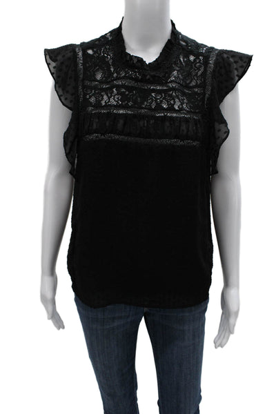 Heartloom Women Black Polka Dot High Neck Short Sleeve Nylon Blouse Size S