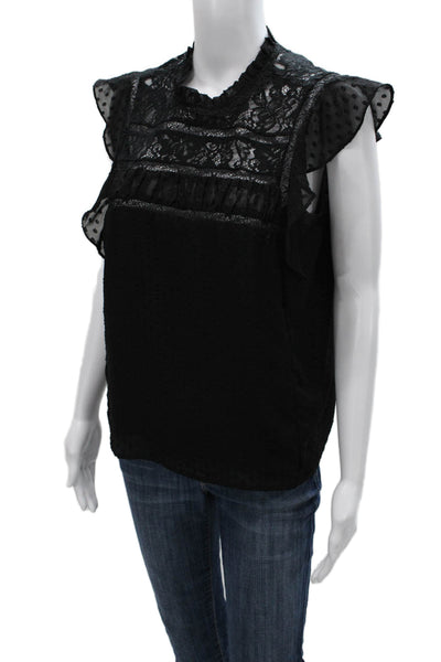 Heartloom Women Black Polka Dot High Neck Short Sleeve Nylon Blouse Size S