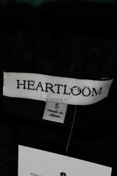 Heartloom Women Black Polka Dot High Neck Short Sleeve Nylon Blouse Size S