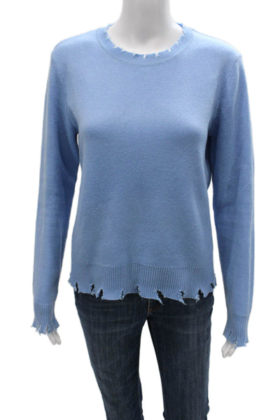 Decker Women Pullover Sweater Blue Polyester Crew Neck Long Sleeve Solid Size S