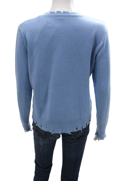 Decker Women Pullover Sweater Blue Polyester Crew Neck Long Sleeve Solid Size S