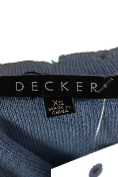 Decker Women Pullover Sweater Blue Polyester Crew Neck Long Sleeve Solid Size S