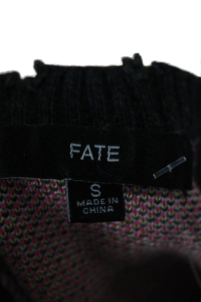 Fate. Women Pullover Sweater Multicolor Geometric Crew Neck Long Sleeve Size S