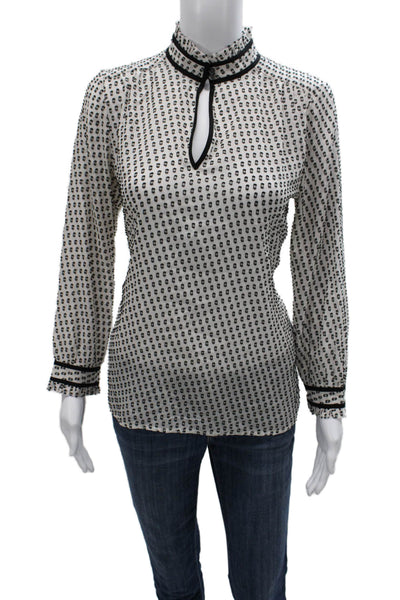 J Crew Womens Silk Animal Print High Neck Long Sleeve Basic Blouse Size 6
