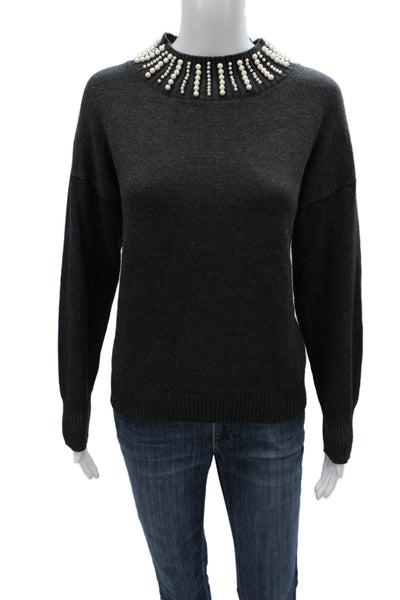 Aqua Women Pullover Gray Cotton Long Sleeve Round Neck Size M