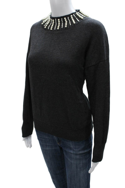 Aqua Women Pullover Gray Cotton Long Sleeve Round Neck Size M