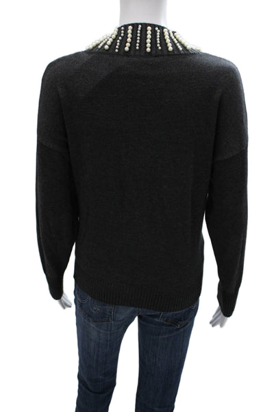 Aqua Women Pullover Gray Cotton Long Sleeve Round Neck Size M