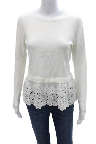 Heartloom Womens Boho Pullover Crewneck Long Sleeve White Sweater Size S