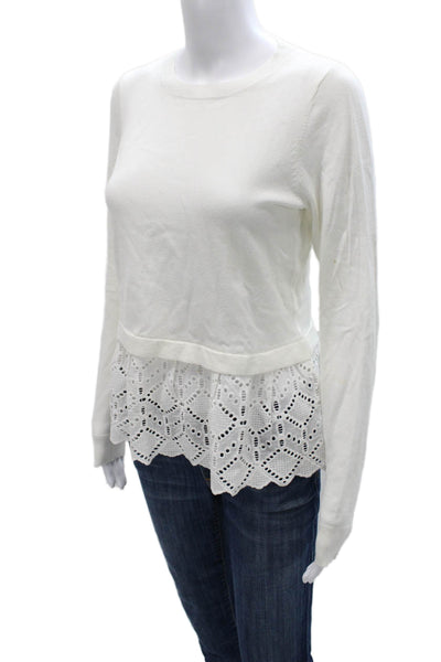 Heartloom Womens Boho Pullover Crewneck Long Sleeve White Sweater Size S