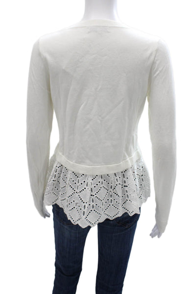 Heartloom Womens Boho Pullover Crewneck Long Sleeve White Sweater Size S