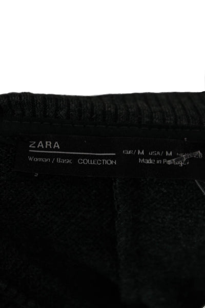 Zara Women Pullover Green Wool Blend Crew Neck Long Sleeve Size M