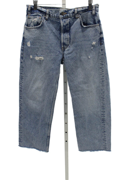 Anine Bing Womens Straight Jeans Blue Mid Rise Button Cotton Size 28