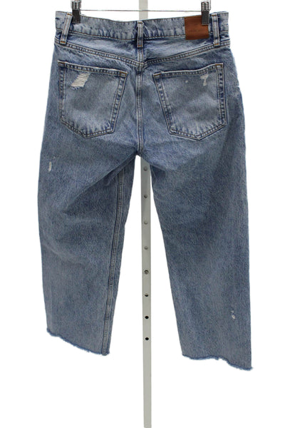 Anine Bing Womens Straight Jeans Blue Mid Rise Button Cotton Size 28