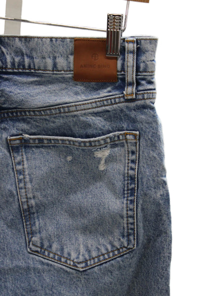 Anine Bing Womens Straight Jeans Blue Mid Rise Button Cotton Size 28