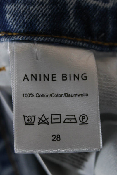 Anine Bing Womens Straight Jeans Blue Mid Rise Button Cotton Size 28