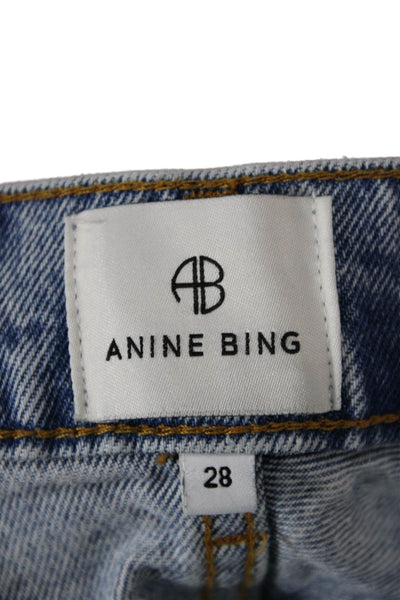 Anine Bing Womens Straight Jeans Blue Mid Rise Button Cotton Size 28