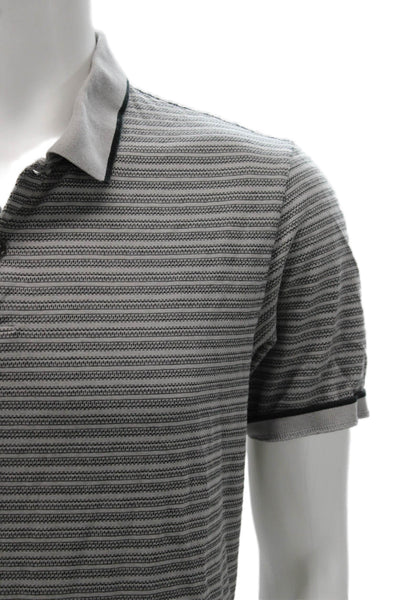 Theory Mens Short Sleeve Collared Striped Knit Polo Shirt Gray Size Large
