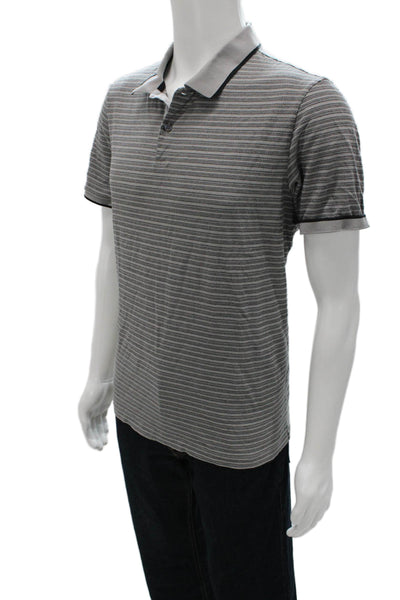 Theory Mens Short Sleeve Collared Striped Knit Polo Shirt Gray Size Large