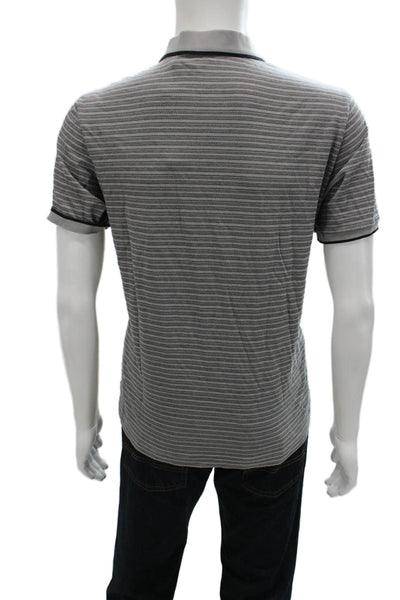 Theory Mens Short Sleeve Collared Striped Knit Polo Shirt Gray Size Large