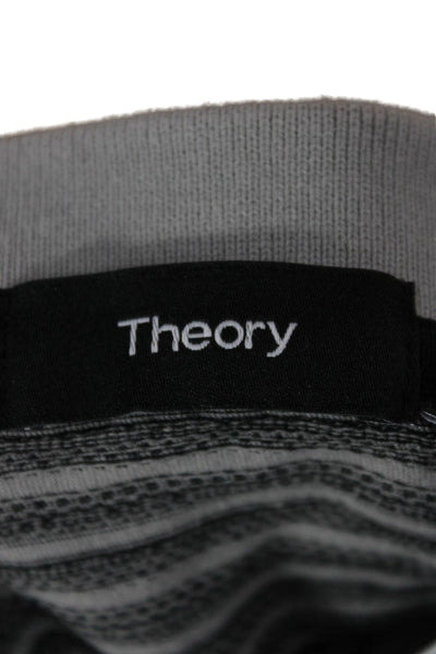 Theory Mens Short Sleeve Collared Striped Knit Polo Shirt Gray Size Large