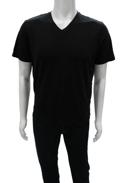 Raffi Mens Cotton V Neck Short Sleeve Black T-Shirt Size M