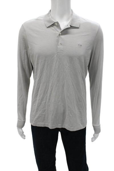 Lacoste Mens Long Sleeve Collared Knit Logo Polo Shirt Gray Cotton Size 4