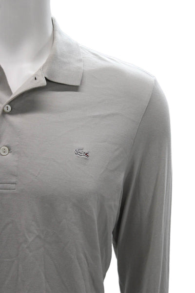Lacoste Mens Long Sleeve Collared Knit Logo Polo Shirt Gray Cotton Size 4