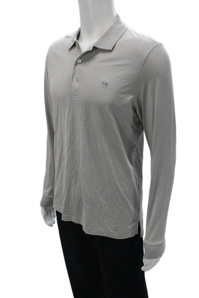 Lacoste Mens Long Sleeve Collared Knit Logo Polo Shirt Gray Cotton Size 4
