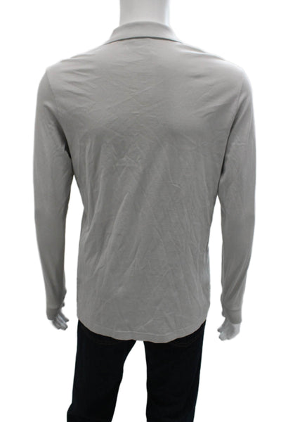 Lacoste Mens Long Sleeve Collared Knit Logo Polo Shirt Gray Cotton Size 4