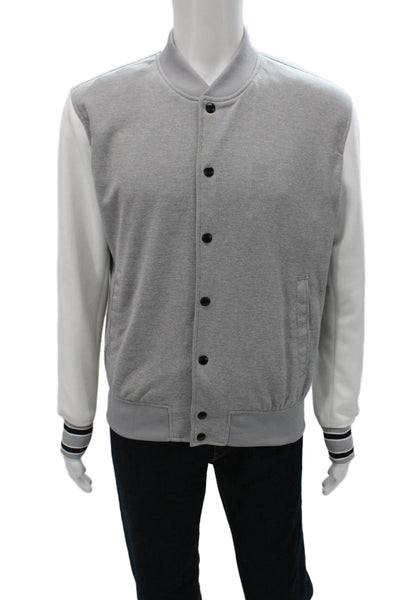 Zara Mens Varsity Jacket Gray Polyester Button Front Fall Size L