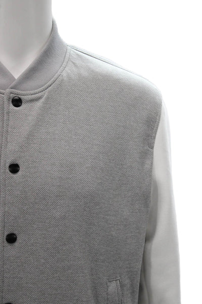 Zara Mens Varsity Jacket Gray Polyester Button Front Fall Size L