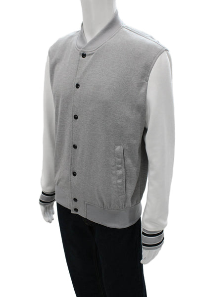 Zara Mens Varsity Jacket Gray Polyester Button Front Fall Size L