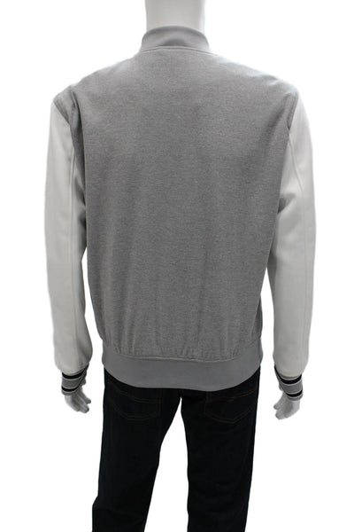 Zara Mens Varsity Jacket Gray Polyester Button Front Fall Size L