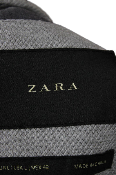 Zara Mens Varsity Jacket Gray Polyester Button Front Fall Size L